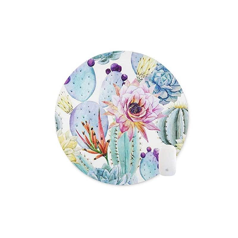 NonSlip Rubber Mouse PadBeautiful Watercolor Cactus and Succulents Round Mouse pad 787 inch x 787 inch