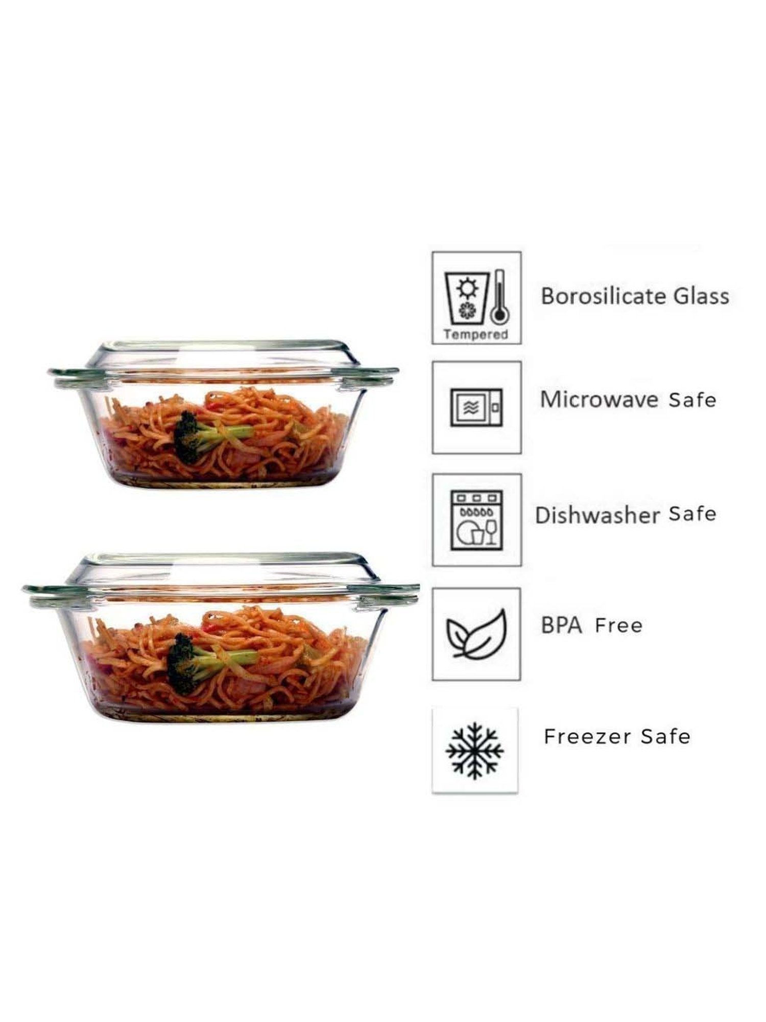 Femora Borosilicate Glass Round Serving Casserole with Lids (1000 ml & 700 ml) - Set of 2