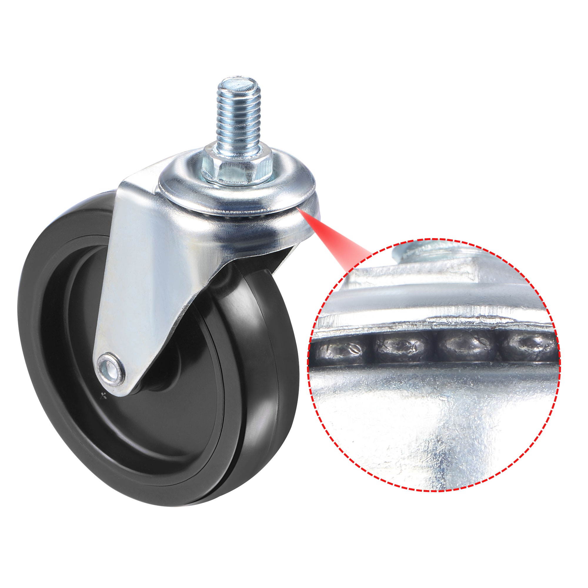 Swivel Stem Caster 3" Diameter 66Lbs Load Capacity, for Workbench Trolley, PU, Black, Pack of 2
