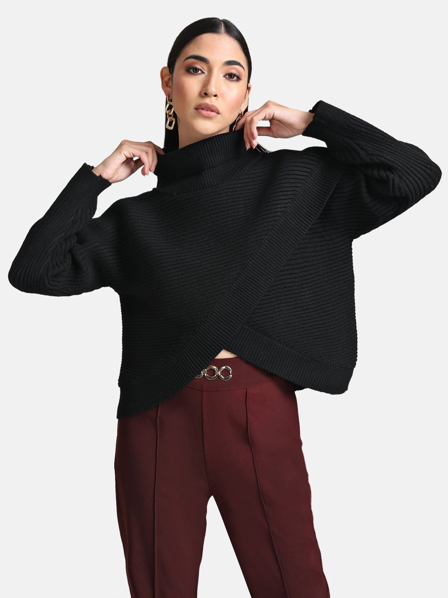 Kazo Reversible Wrap High Neck Pullover