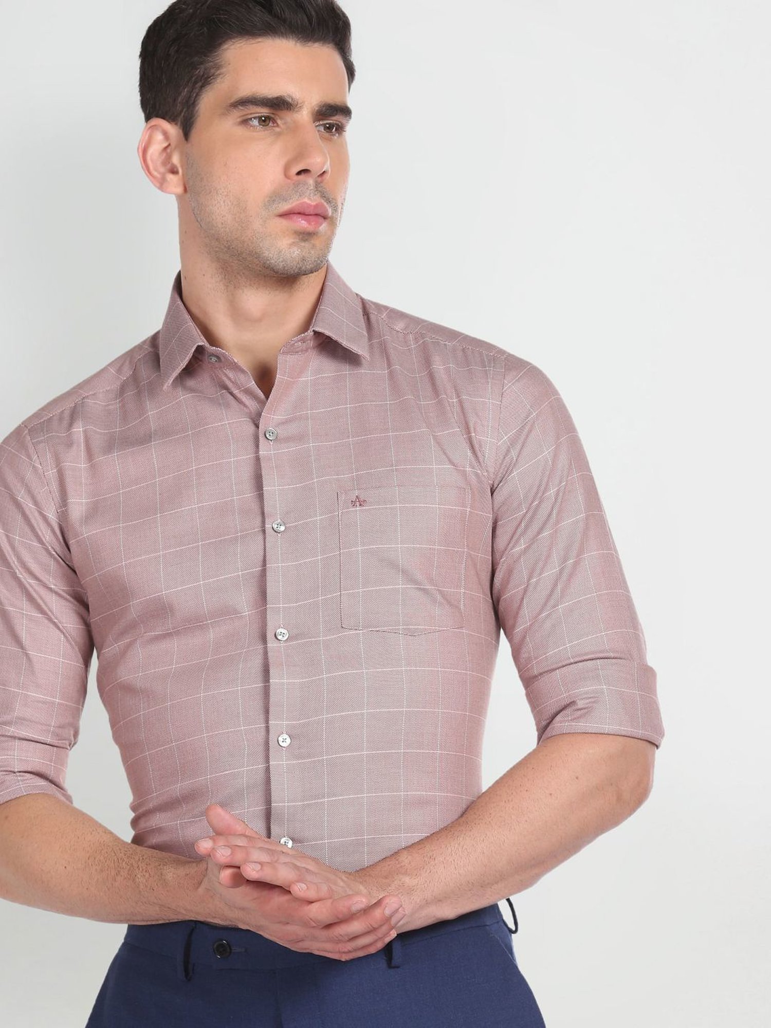 Arrow Orange Cotton Slim Fit Checks Shirt