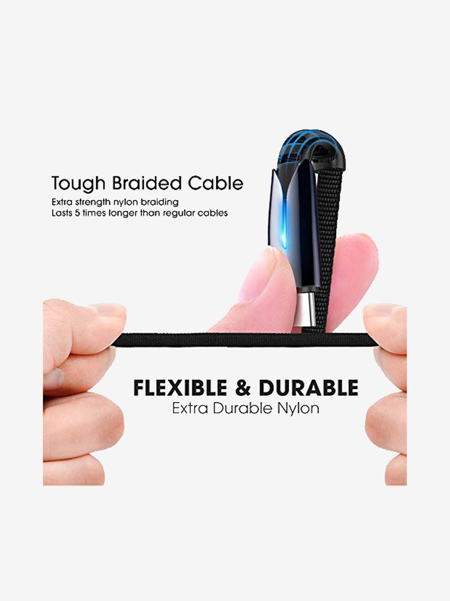 Fuelbox Nylon Extra Tough Tested Braided Cable With Ultra Flexible 1.5M (Black)