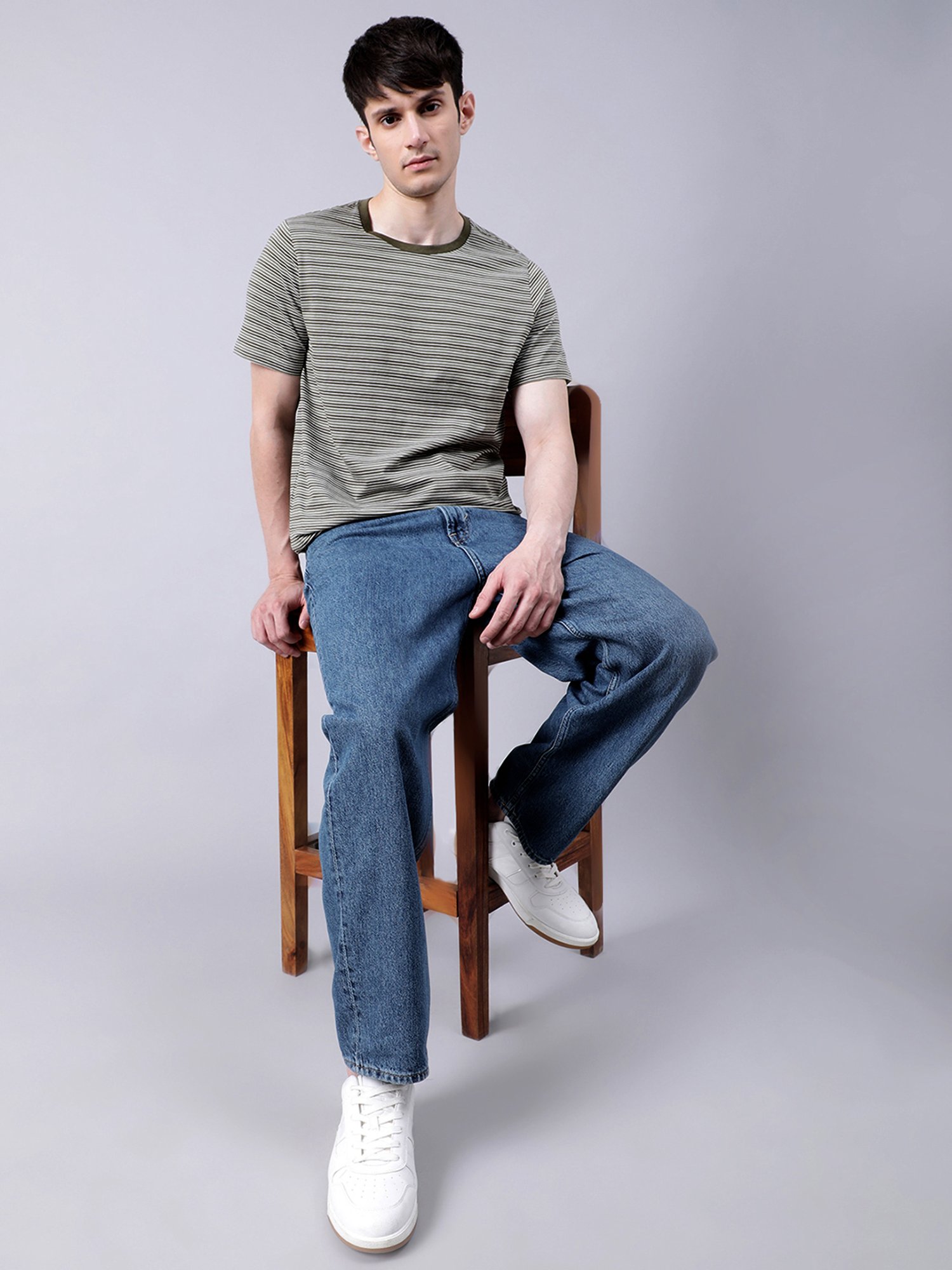 Matinique Olive Regular Fit Striped T-Shirt