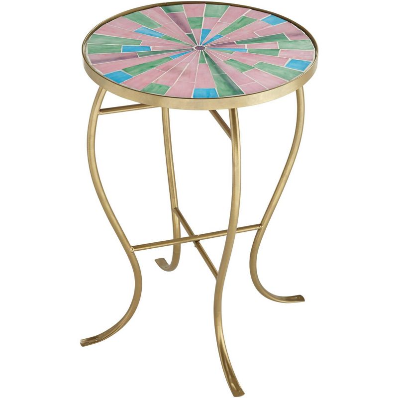 Teal Island Designs Pastel Mosaic Glass Tile Table with Gold Finish Base