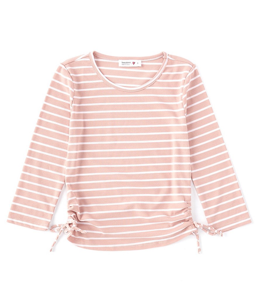 Ally B Big Girls 7-16 Long-Sleeve Striped Shirred-Sides Knit Top