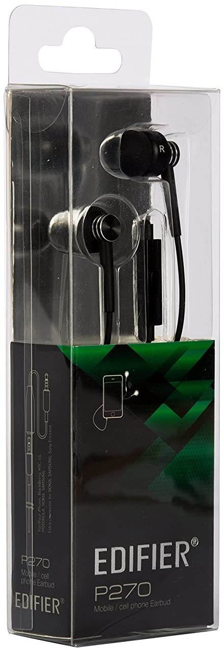 Edifier P270 in-Ear Headset - Metallic Earbud Headphones with Mic and Remote Control - Black