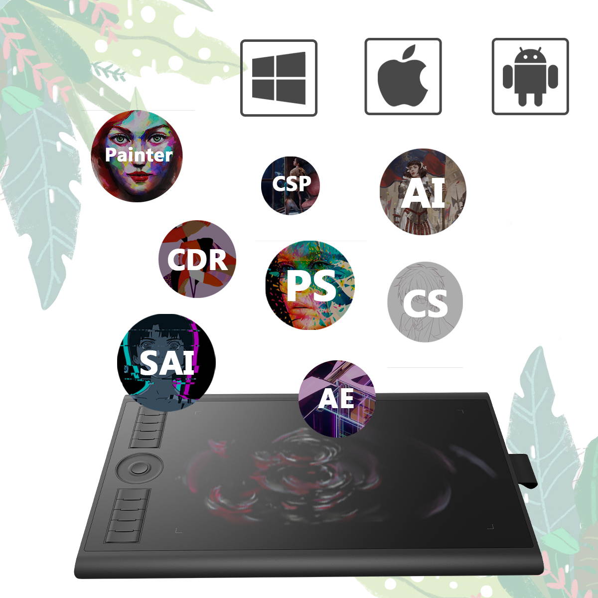 GAOMON M10K PRO Dail and Tilt Supported Pen Tablet with 8192 Battery-Free Pen and 10 Keys -10 x 6 Digital Drawing Graphics Tablet for Android Win Mac OS