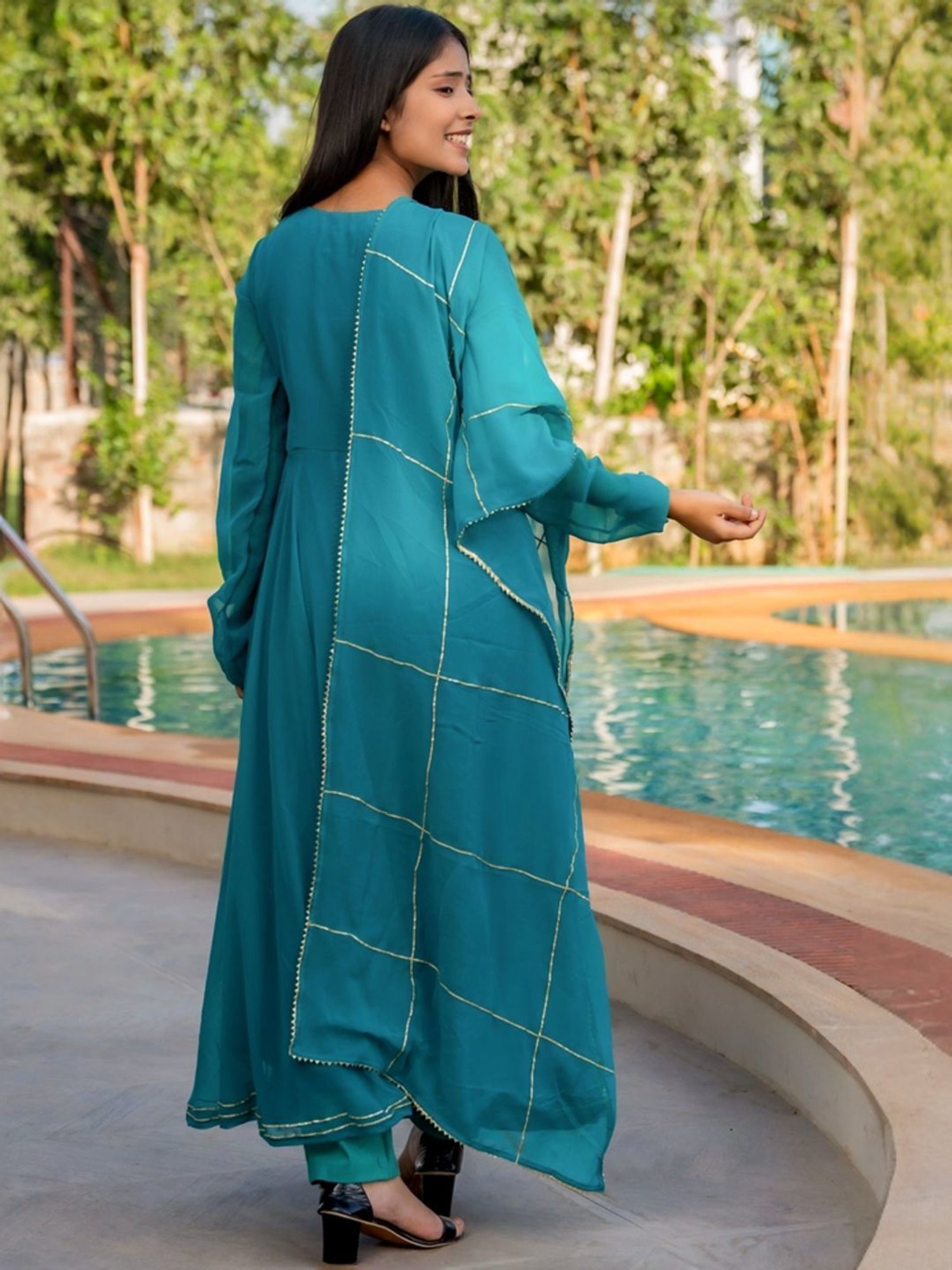 HOUSE OF JAMOTI Blue Regular Fit Kurta Pant Set With Dupatta