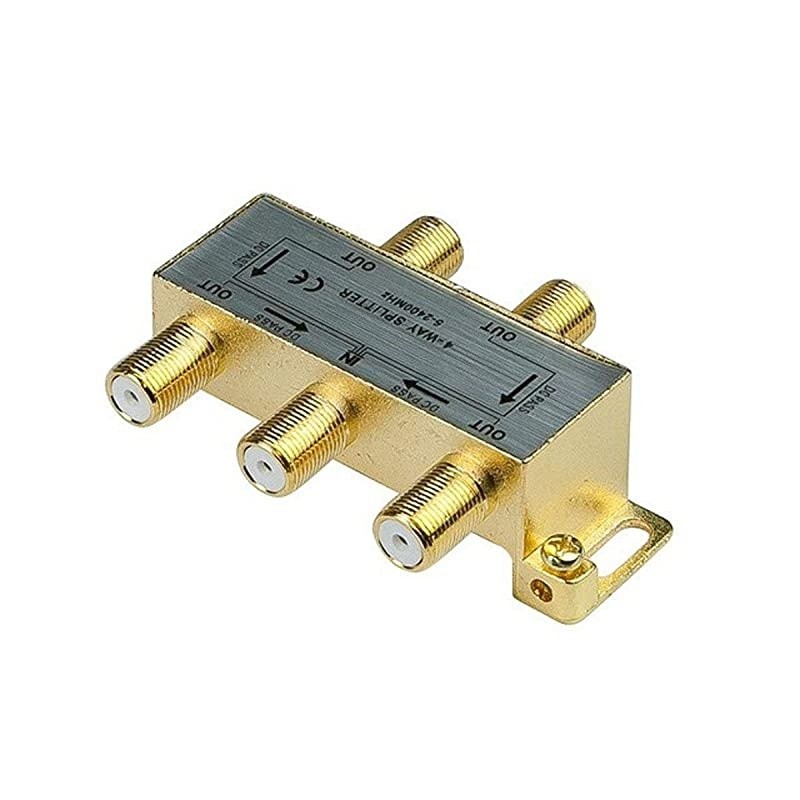 110015-1 (1-Pack) Glod Plated 2.4 Ghz 4-Way Coaxial Cable Splitter F-Type Screw for Video Satellite Splitter/VCR/Cable Splitter/TV Splitter/Antenna Splitter/RG6 Splitter