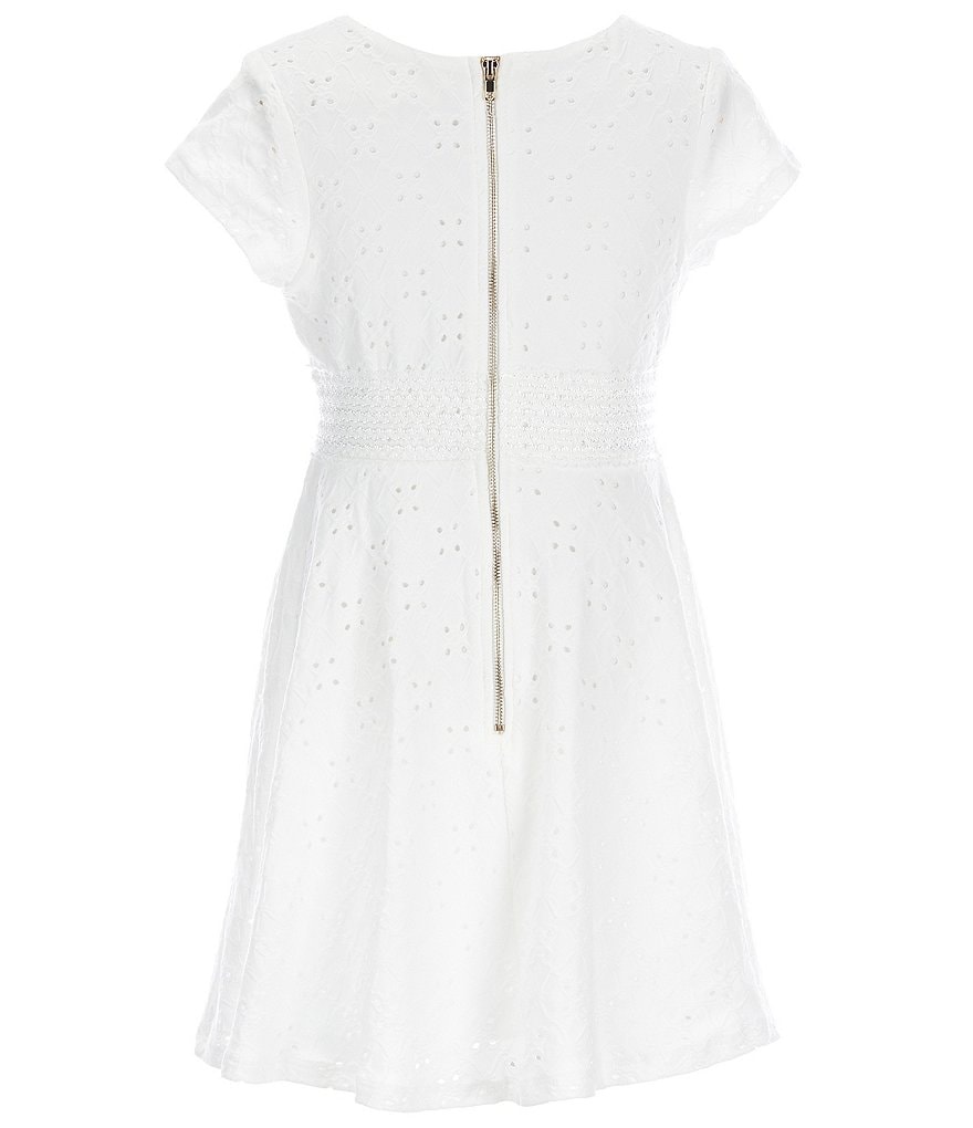Poppies and Roses Big Girls 7-16 Short Sleeve Knit Eyelet Dress