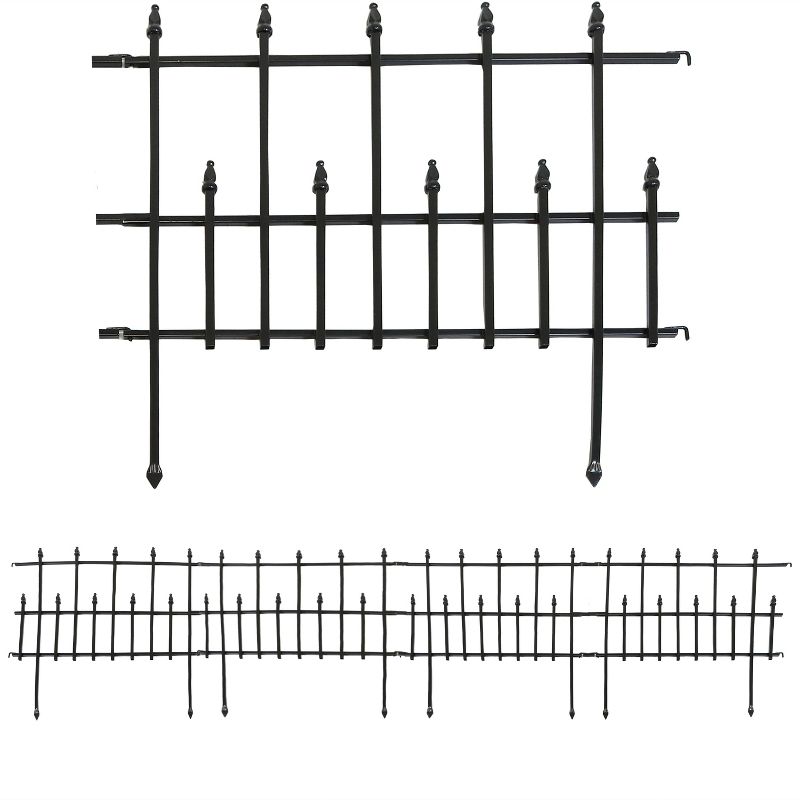 Plow & Hearth - Pewter Wrought Iron Fence - Outdoor Garden Edging with Decorative Design