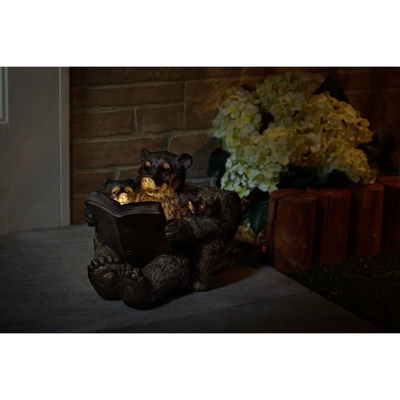 9" LED Reading Bear Family Solar Statue Brown - Smart Solar