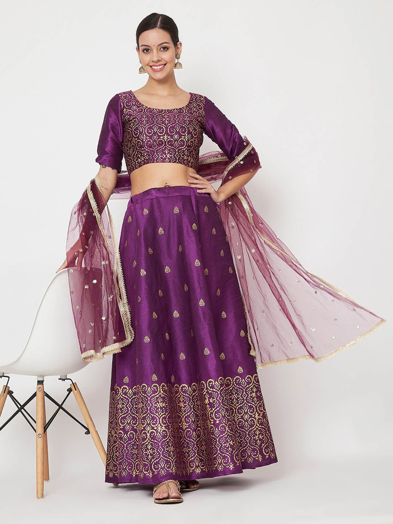 studiorasa Purple Block Print Lehnga Choli Set With Dupatta