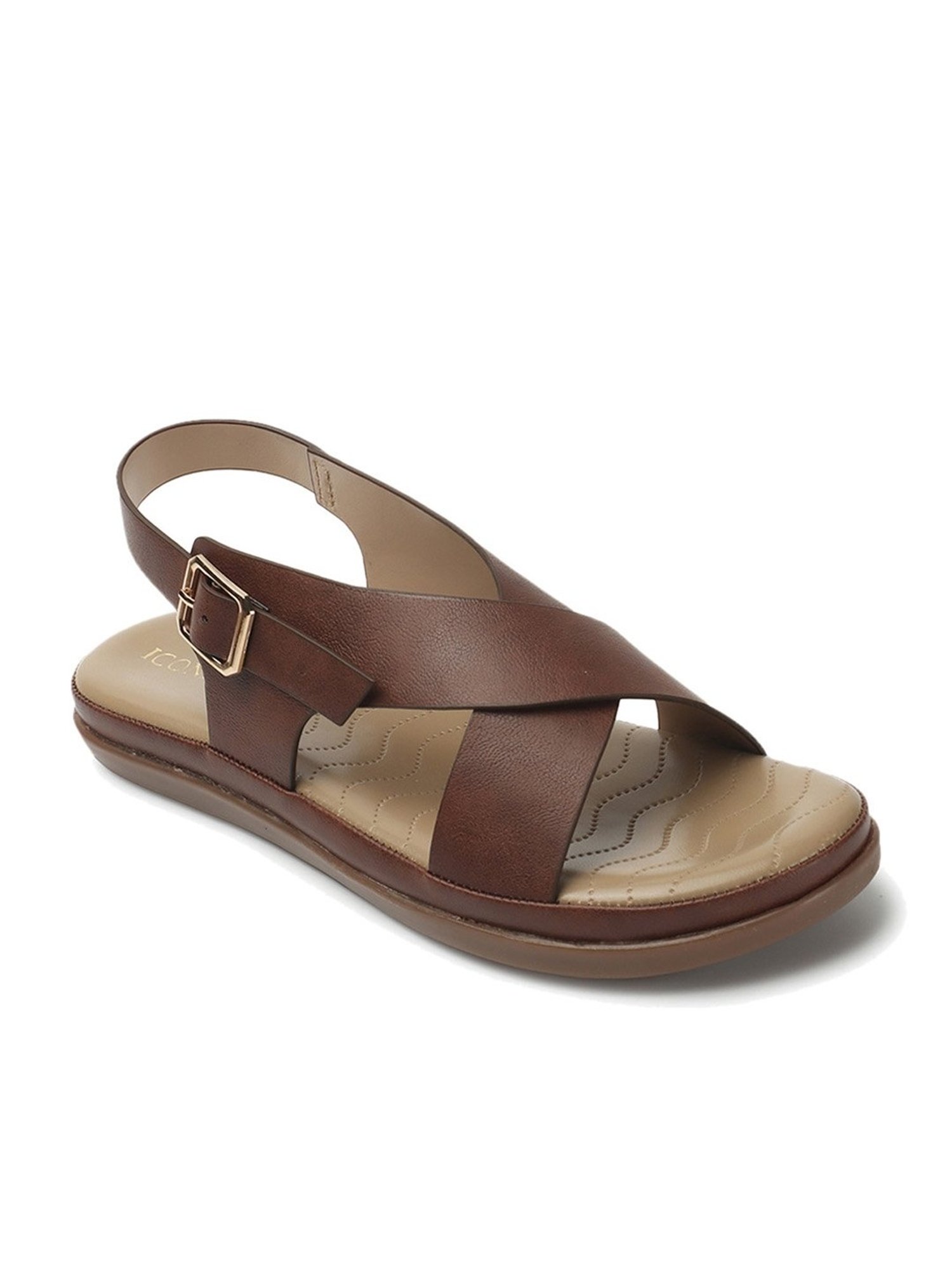 Iconics Women's Brown Cross Strap Sandals