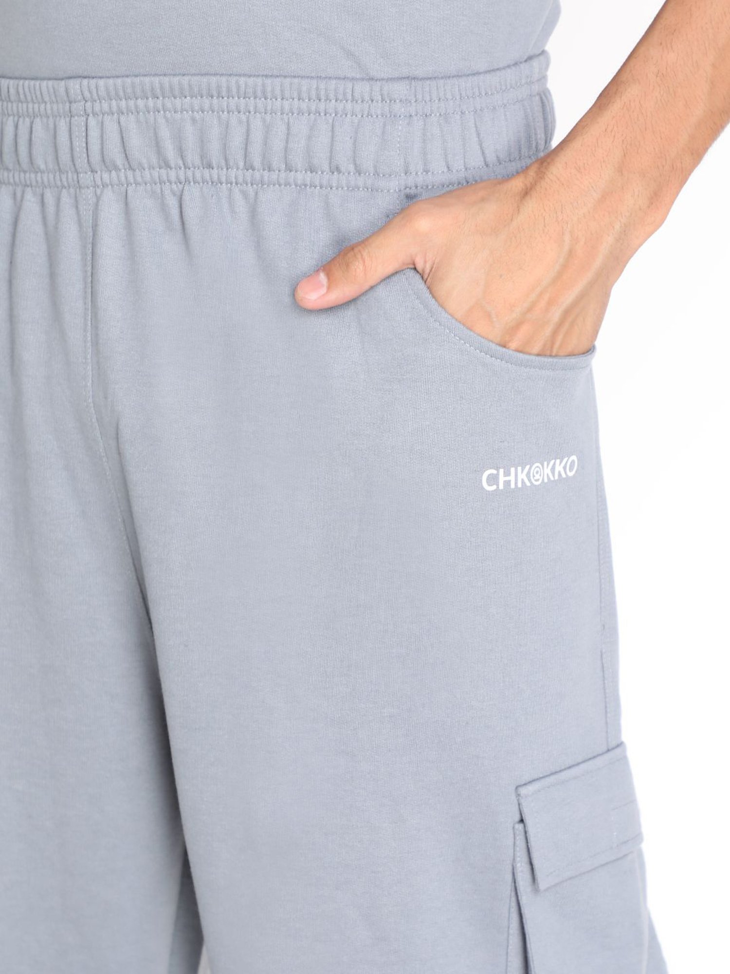 Chkokko Slate Grey Cotton Relaxed Fit Track Pants