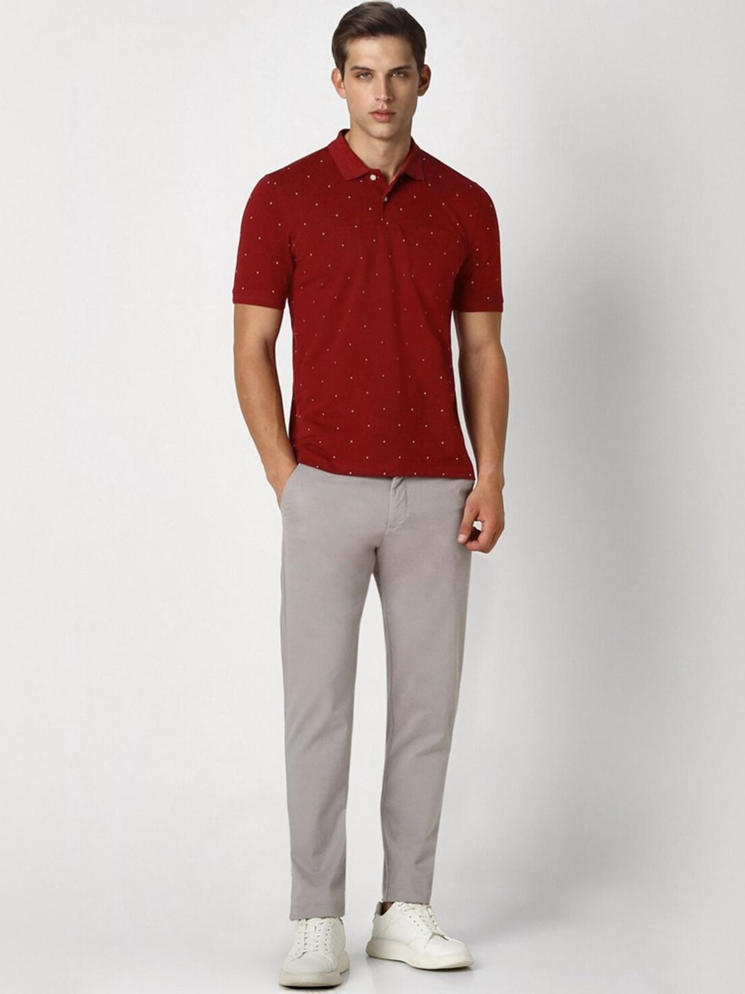 Peter England Red Regular Fit Printed Polo T-Shirt