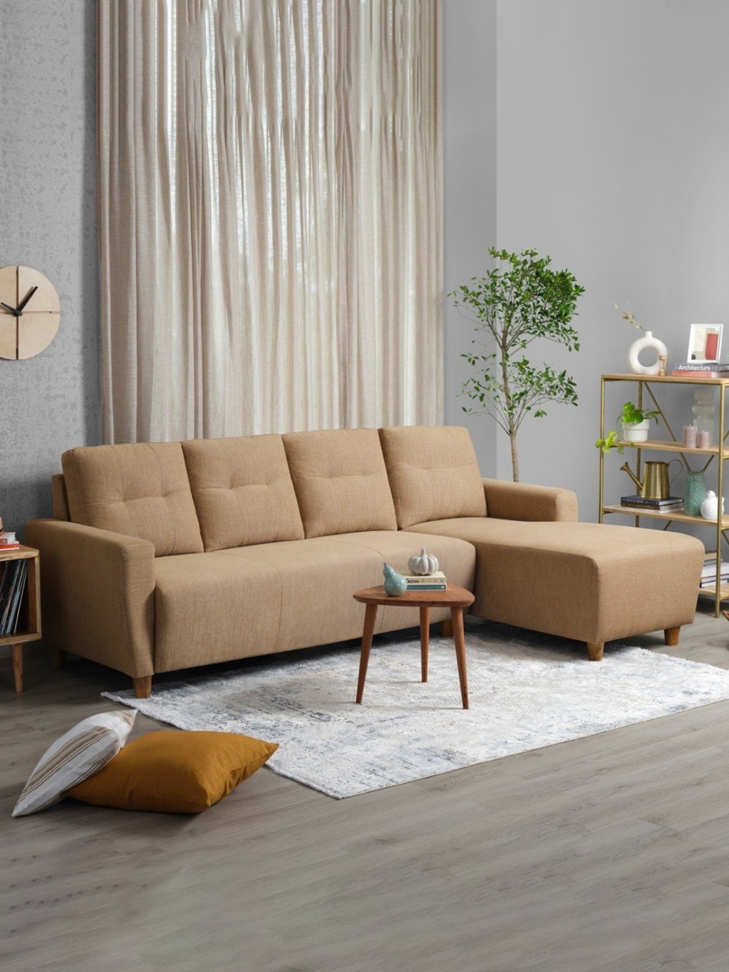 Sleepyhead Yolo Coco Brown Fabric 3 Seater RHS L Shape Sofa Set