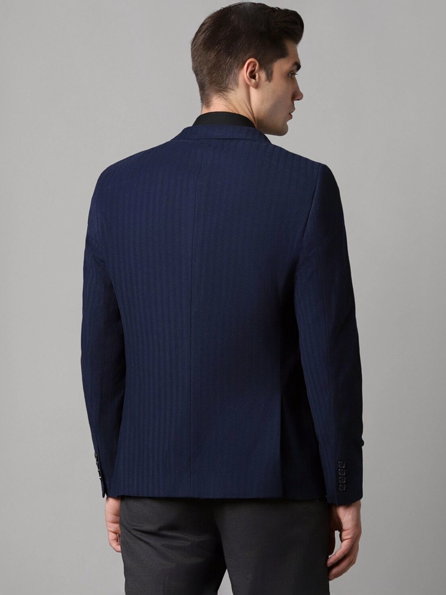 Louis Philippe Navy Cotton Slim Fit Texture Blazer