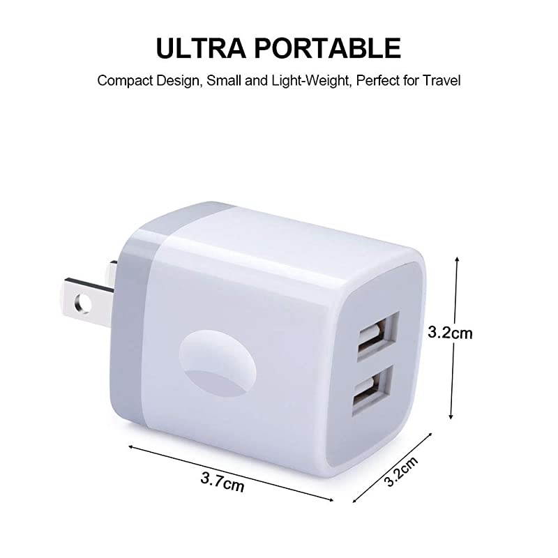 USB Charging Plug  5Pack 21A Dual Port Phone Power Block Travel Adapter Fast Wall Charger Box Compatible iPhone XS MAXX876S Plus Samsung S10+S9+S8S7S6 Edge LG G8G7G6V30 Moto G6