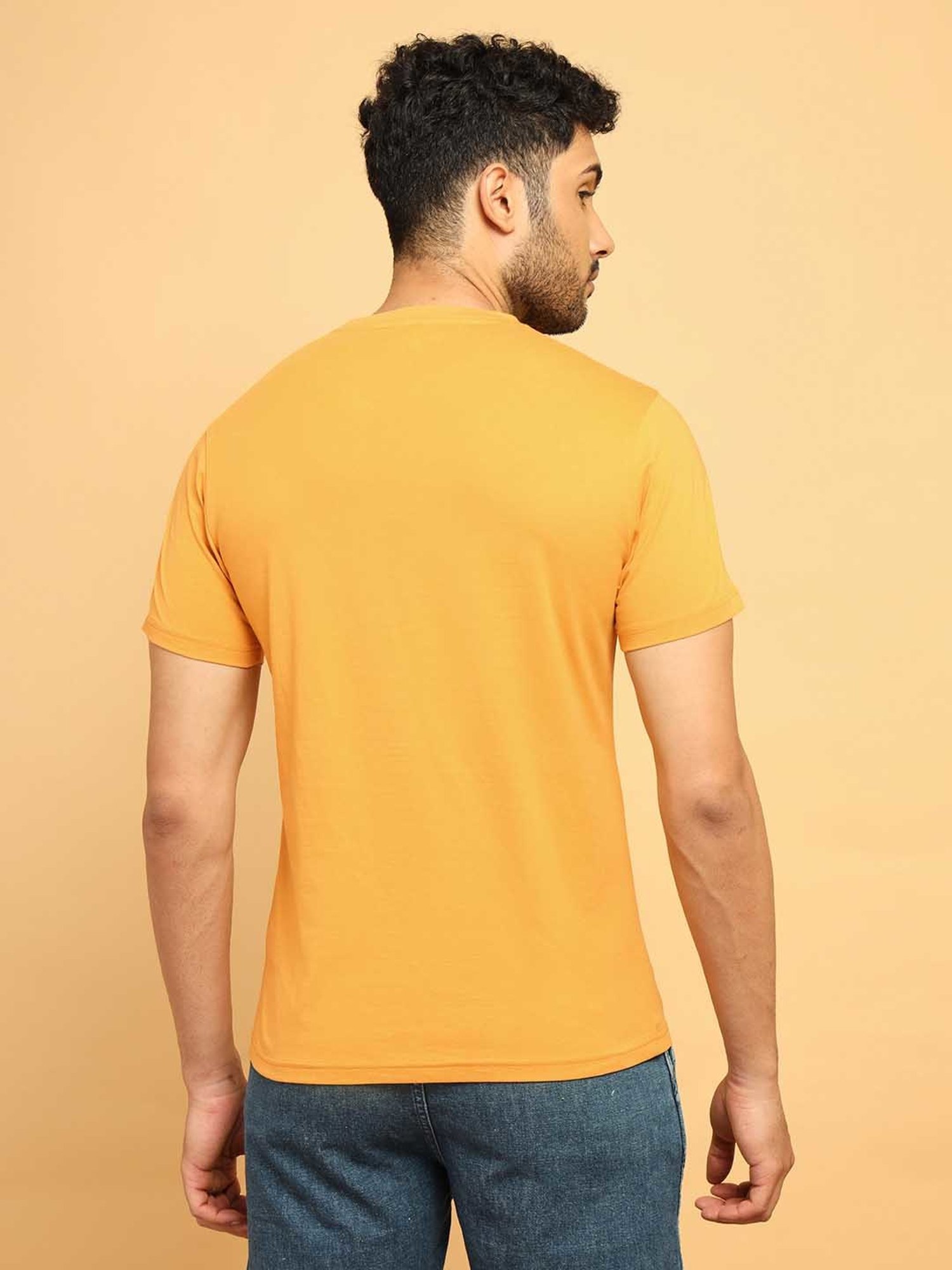 Wrangler Mustard Regular Fit Graphic Print Cotton Crew T-Shirt