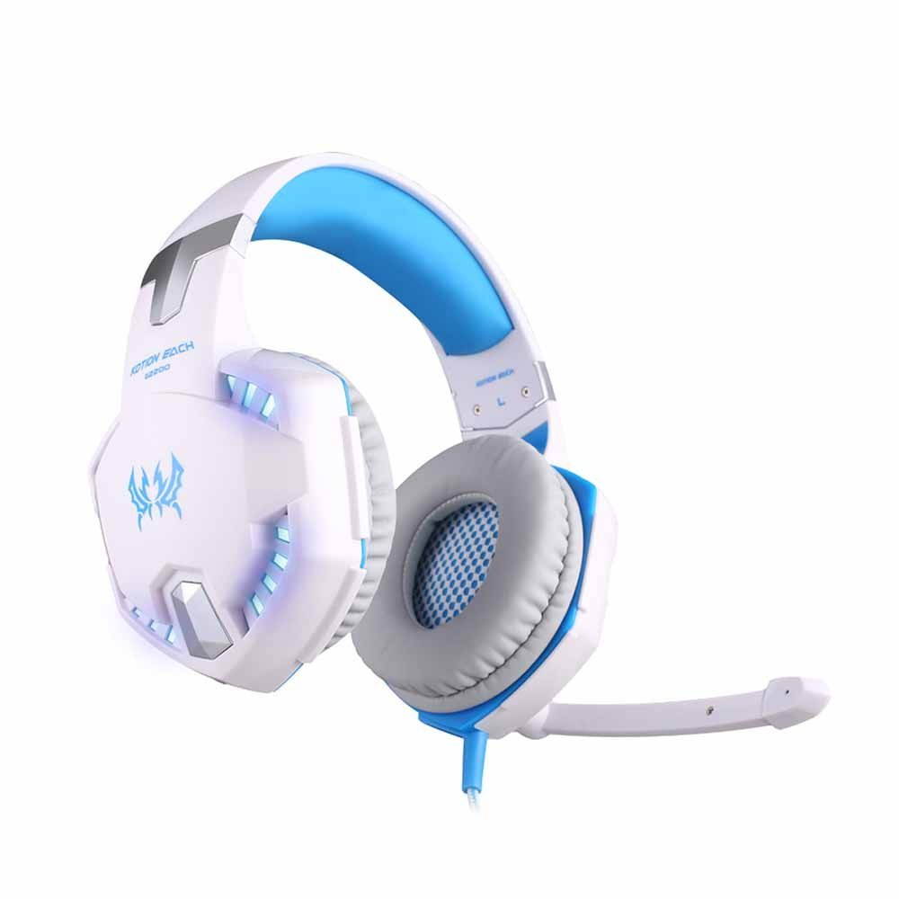 KOTION EACH G2200 USB Hi-Fi Speaker 7.1 Virtual Surround Sound Vibration Gaming Headphone Computer Headset Earphone Headband LED Flashlight Microphone In-Line Controller (White)