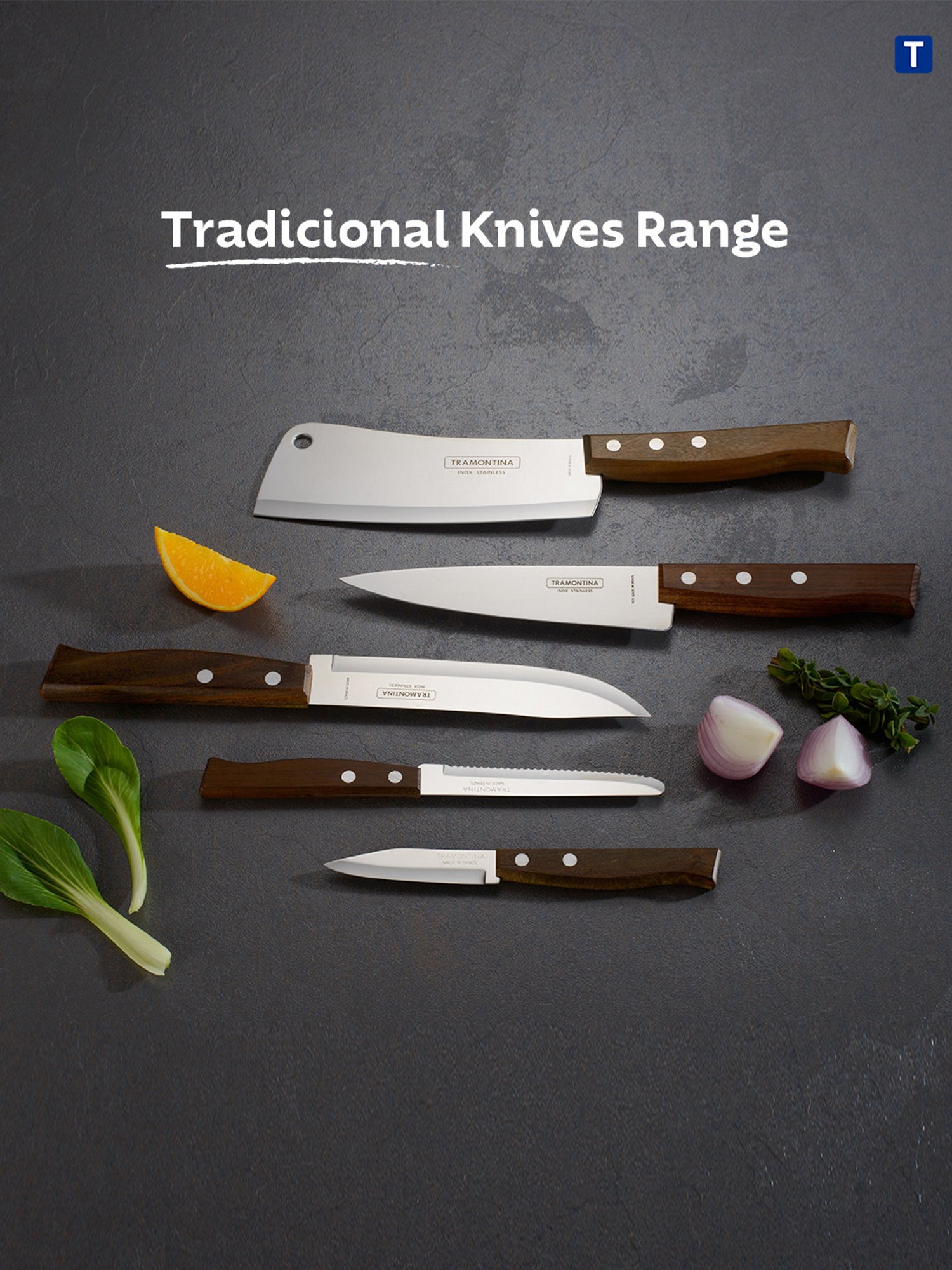 Tramontina Tradicional Stainless Steel Vegetable & Fruit Knife 3" Plain edge Brazilian Wood Handle