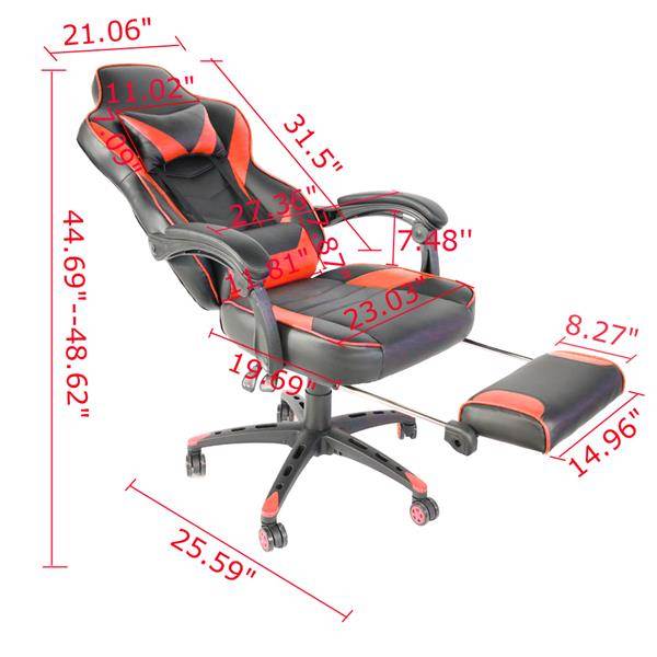 C-type Foldable Nylon Foot Racing Chair with Footrest Gaming Chair Massage Office Computer Adjustable Swivel Leather Chair High Back Desk Chair Headrest(Orange)
