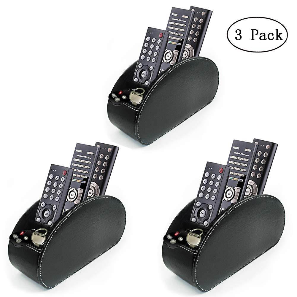 Fosinz Remote Control Holder Organizer Leather Control Storage TV Remote Control Organizer with 5 Spacious Compartments (Black 3 Pack)