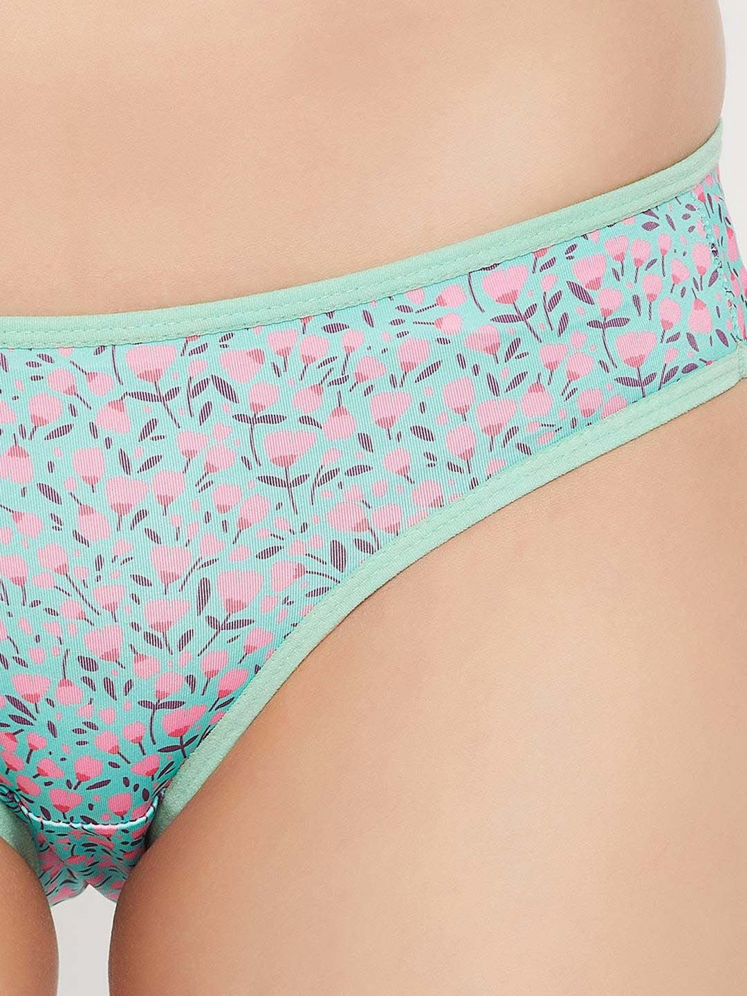 Clovia Green Floral Print Bikini Panty