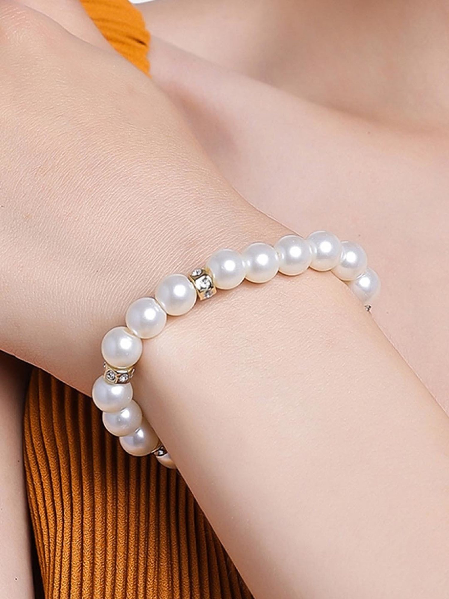 Estele Gold-Plated Single Line Pearl Bracelet for Women