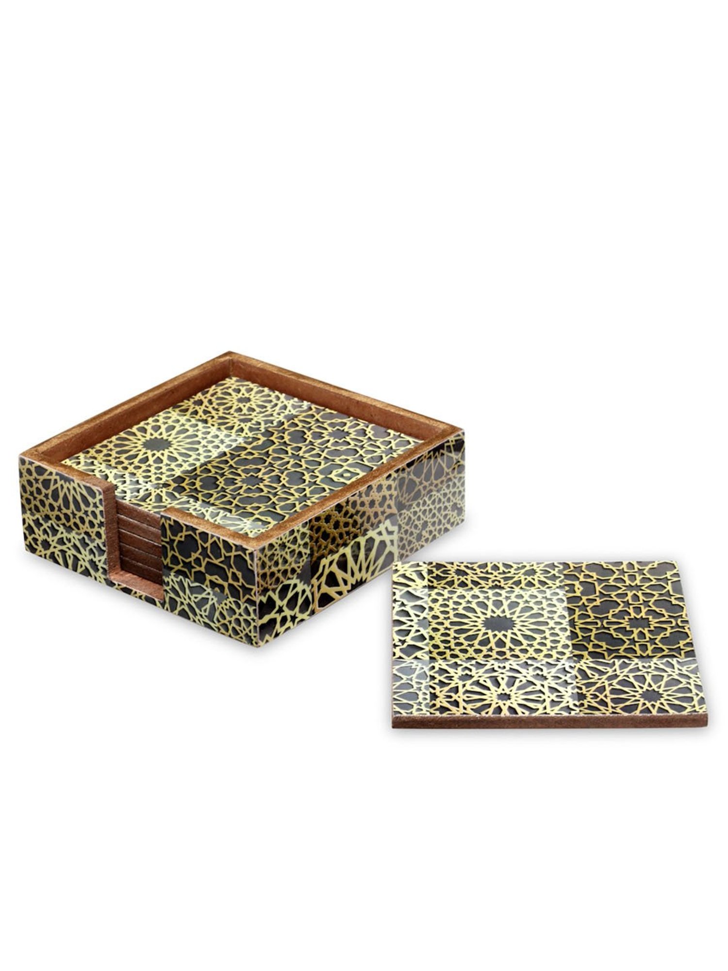 Crayton Hexagon Beige Geometric MDF Coaster - Set of 4