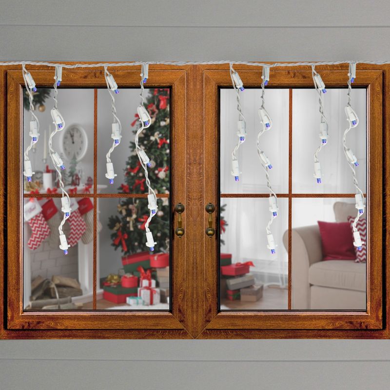 Brite Star Set of 70 Blue LED Wide Angle Icicle Christmas Lights - 6ft White Wire