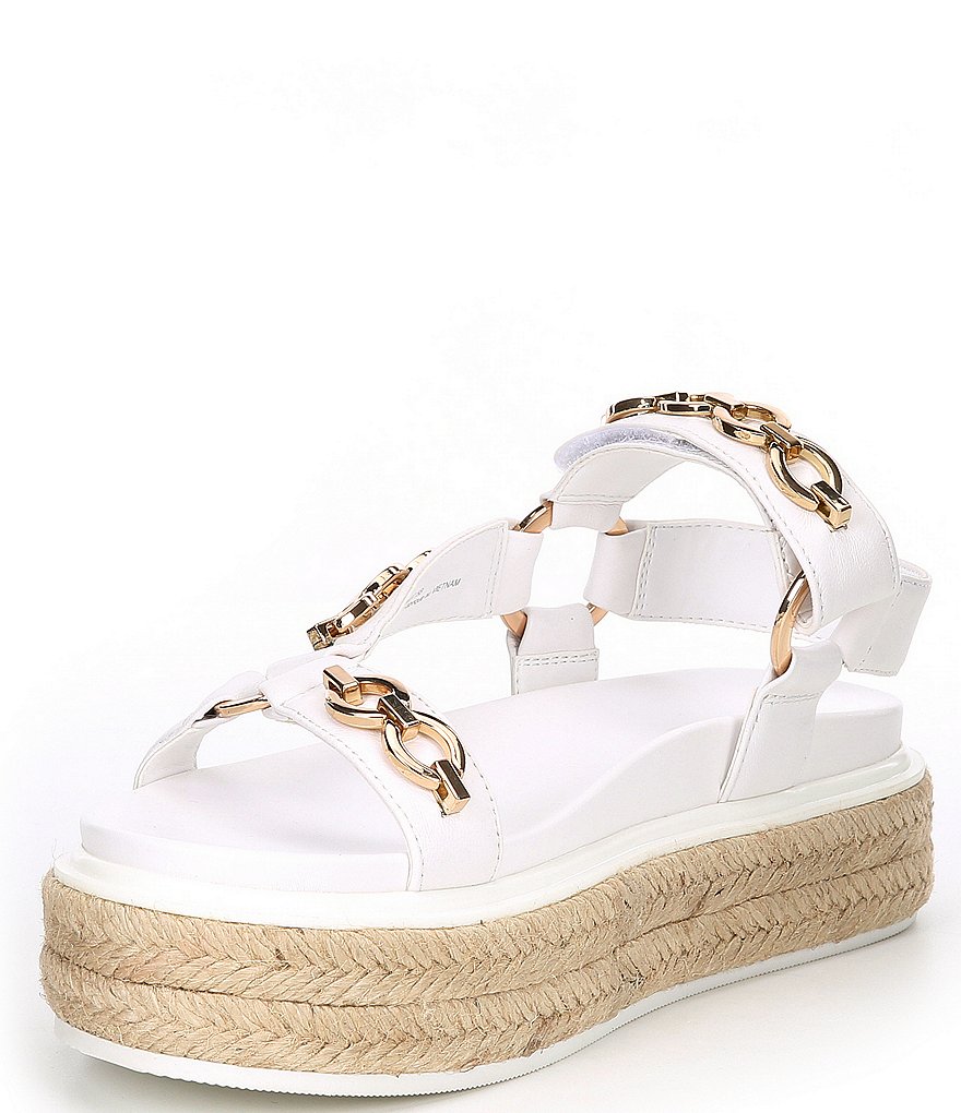 KARL LAGERFELD PARIS Palma Chain Detail Leather Platform Espadrille Sandals