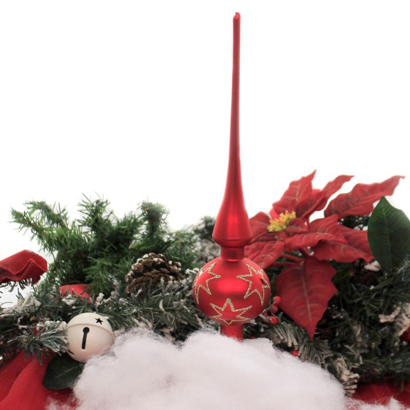 Inge Glas 11.5" Red Matte Rising Star Finial Tree Topper Glitter Germany  -  Tree Toppers