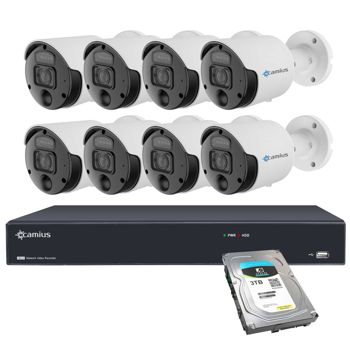 Camius 4K PoE 16CH NVR System, 8 x 8MP IP Spotlight Security Cameras with built-in microphone, 105 degrees view, PIR, Motion, Sound Detection, 2SATA, eSATA, 100ft night vision 16PN8S8R (without HDD)