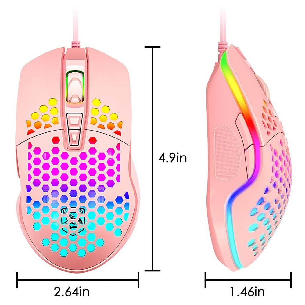 Lightweight Gaming Mouse Wired Honeycomb Hollow RGB Streamer 6400 DPI Programming Optical Sensor Pixert 3325 78G for PC X-Box PS4 Gamer