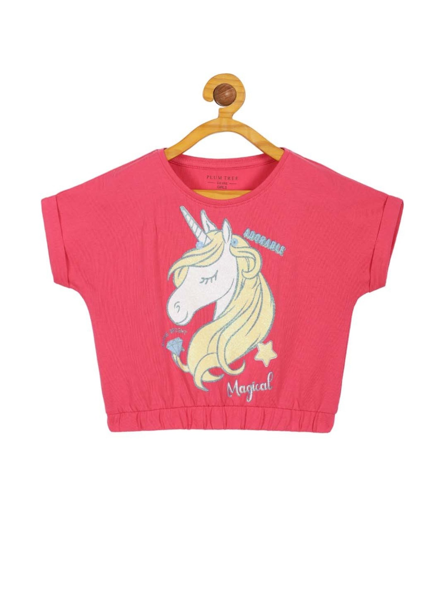 Plum Tree Kids Pink & Blue Cotton Printed Crop Top Set