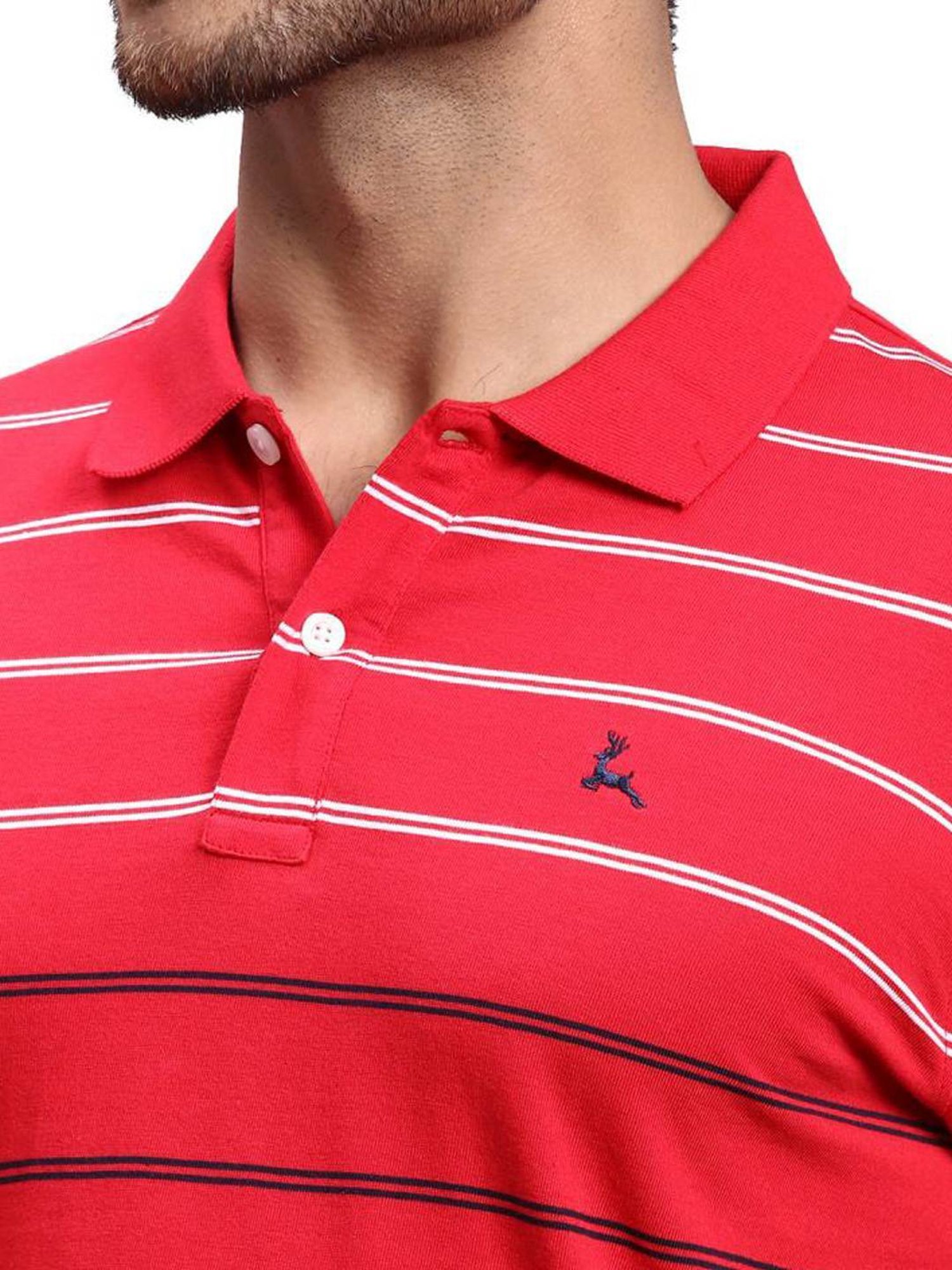 Parx Red Regular Fit Striped Polo T-Shirt
