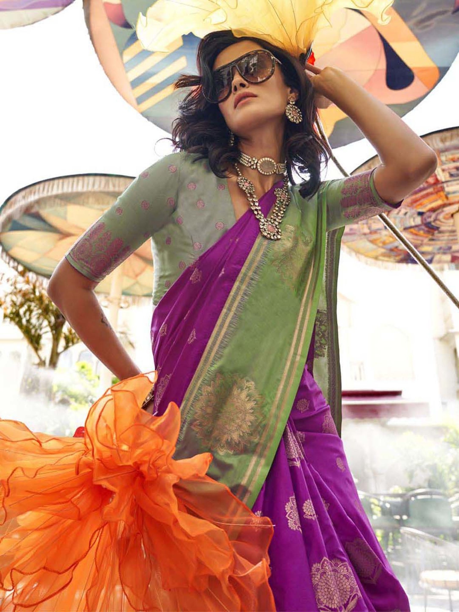 Elora Purple Silk Woven Saree With Unstitched Blouse