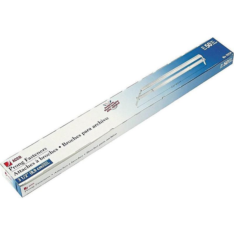 ACCO Two-Piece Paper Fasteners 3 1/2" Capacity 8 1/2" Center Silver 50/Box 70724