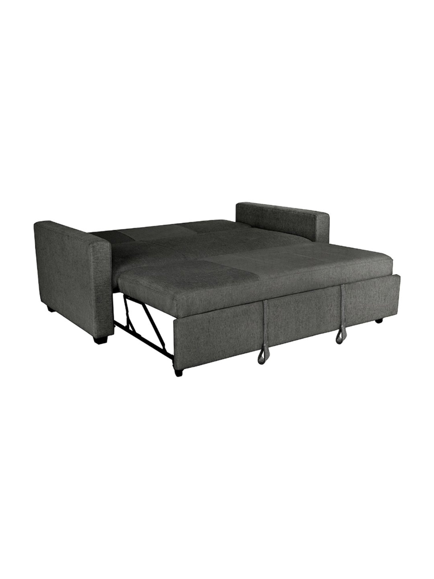 Duroflex Ease Quilted Grey Wood 3 Seater Sofa Cum Bed with Pullout Mechanism
