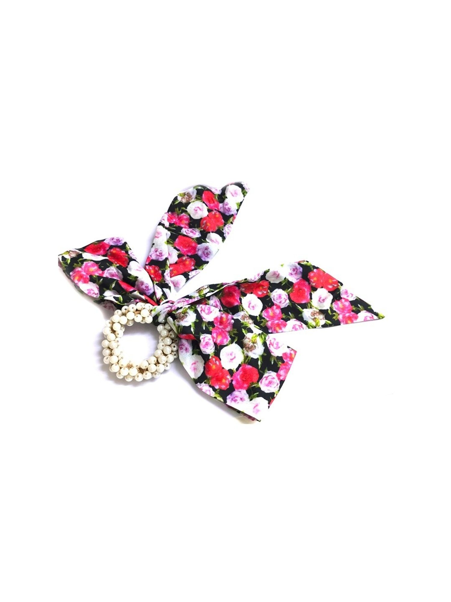OOMPH Pink Satin & Pearls Hair Tie Scarf Scrunchy