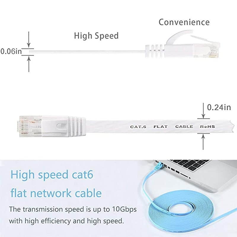 Cat 6 Ethernet Cable 100 ft 30 Meters Flat Slim Long Internet Network LAN patch cords Cat6 High Speed Computer Wire with Clips amp Straps Rj45 Connectors for Router ModemLaptop Blue