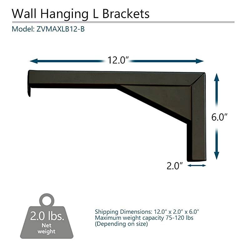 12quot Black Universal Projector Screen LBrackets Reinforced Single Metal Welded Construction Wall or Ceiling Mount Includes Hooks and Hardware Model ZVMAXLB12B