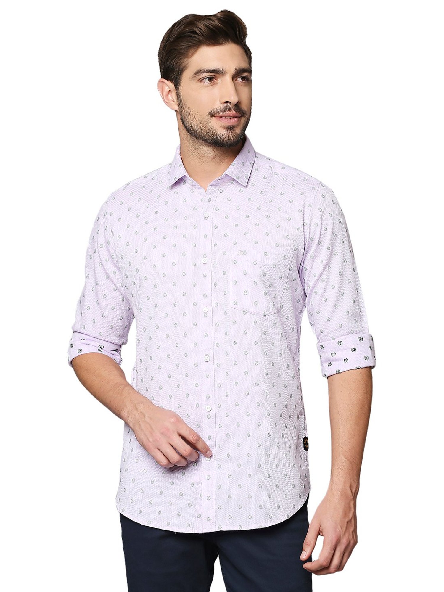 Raymond Light Purple Regular Fit Printed Shirt
