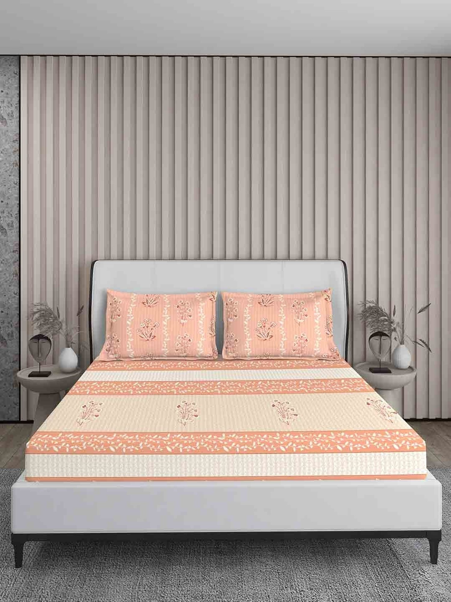 Boutique Living Magnifique  Floral Orange 200 TC Cotton King Bed Sheet with 2 Pillow Covers