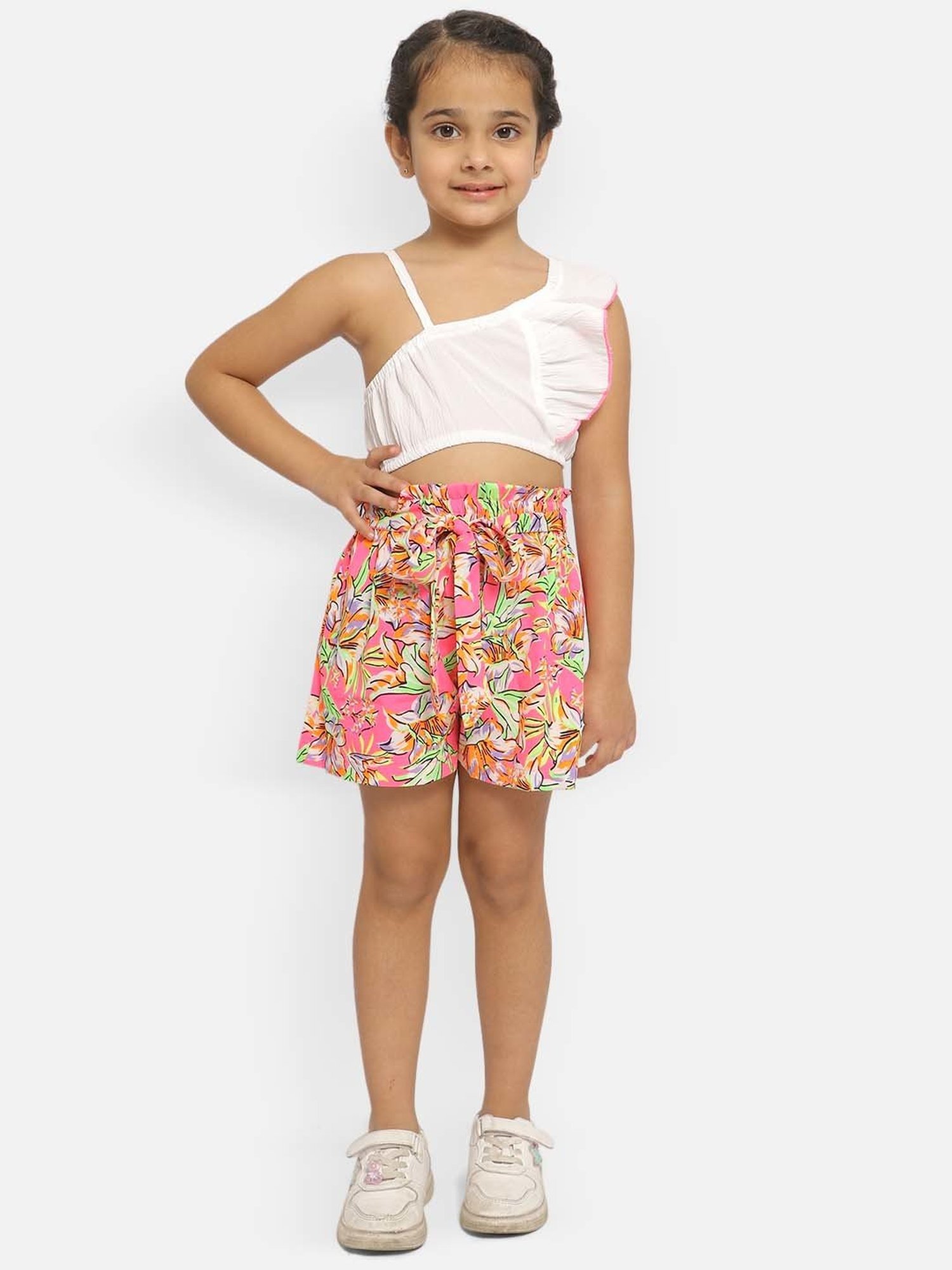 Nauti Nati Kids White Solid Top with Shorts