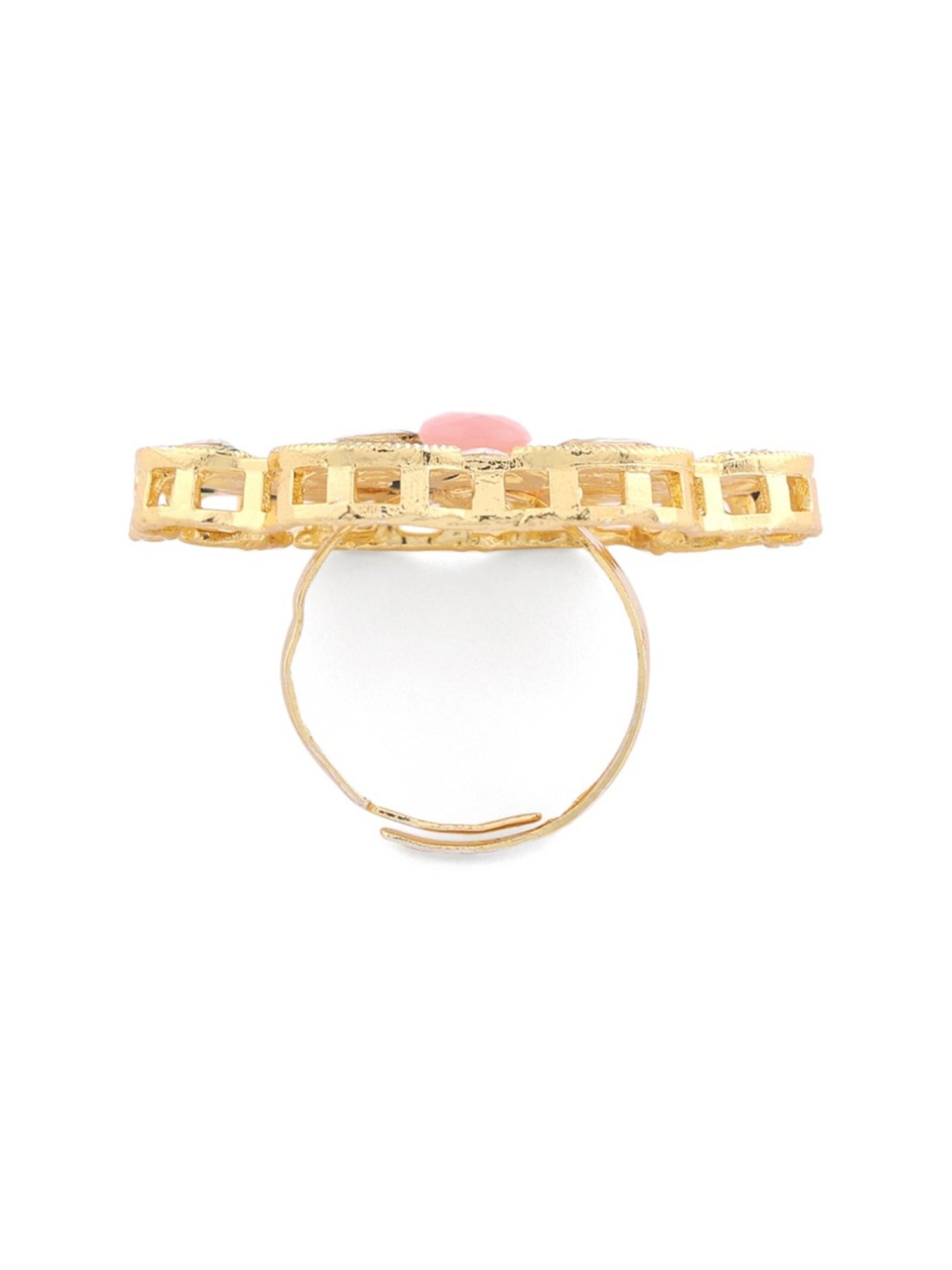 Zaveri Pearls Pink Multistrand Beaded Kundan Long Necklace Earring & Ring Set-ZPFK13783