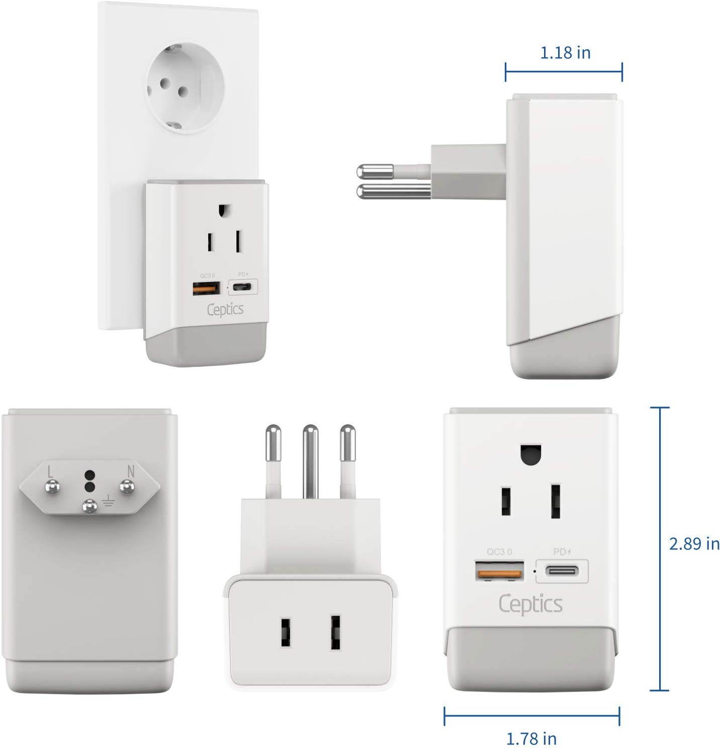 Switzerland Travel Adapter | Type J - USB-A & USB-C Ports + 2 USA Outlet (AP-11A)