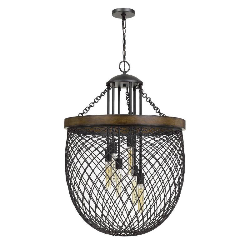 26" x 26" x 38.25" 6-Light Metal/Wood Marion Mesh Shade Chandelier Bronze - Cal Lighting